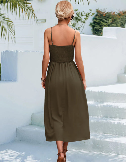Load image into Gallery viewer, Decorative Button Spaghetti Strap Midi Dress
