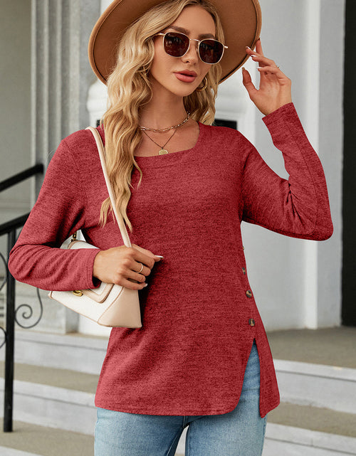 Load image into Gallery viewer, Slit Decorative Button Square Neck T-Shirt
