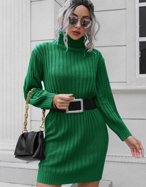 Load image into Gallery viewer, Ribbed Turtle Neck Long Sleeve Mini Sweater Dress
