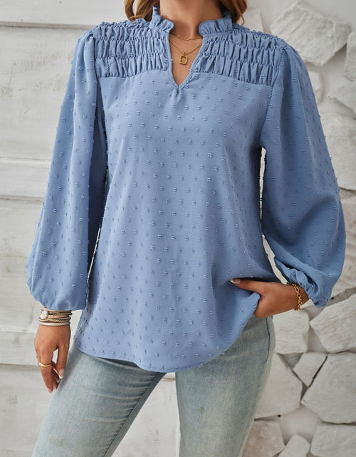 Load image into Gallery viewer, Ruched Swiss Dot Notched Balloon Sleeve T-Shirt
