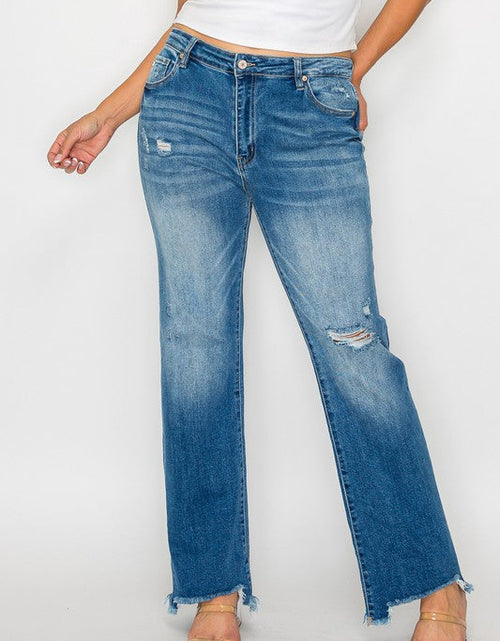 Load image into Gallery viewer, bytos Full Size Raw Hem Distressed Mid Rise Straight Jeans

