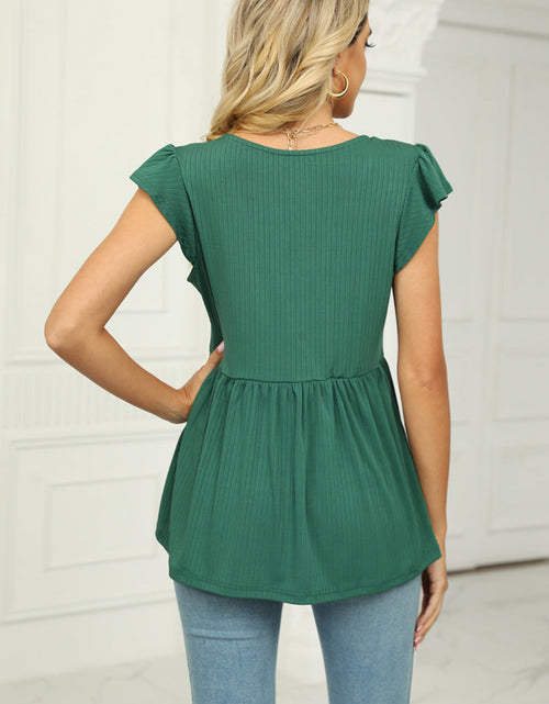 Load image into Gallery viewer, V-Neck Flutter Sleeve Babydoll Blouse
