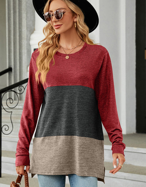 Load image into Gallery viewer, Color Block Round Neck Long Sleeve T-Shirt
