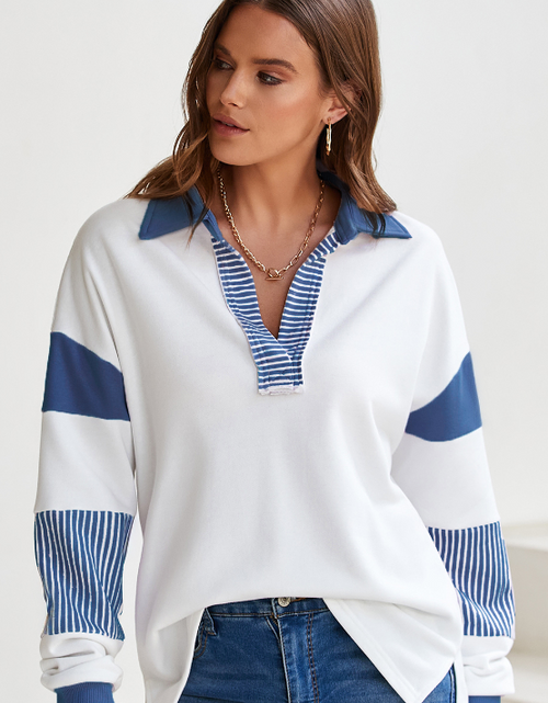 Load image into Gallery viewer, Color Block Johnny Collar Long Sleeve Sweatshirt
