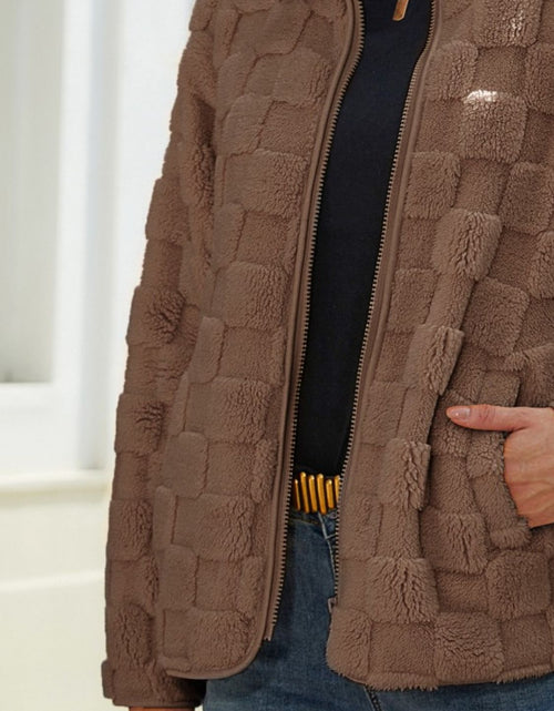 Load image into Gallery viewer, Fuzzy Checkered Zip Up Jacket

