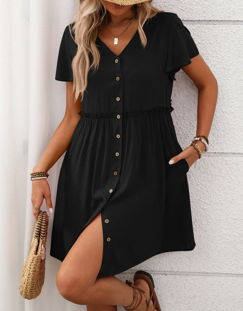 Load image into Gallery viewer, Button Front Flutter Sleeve Dress
