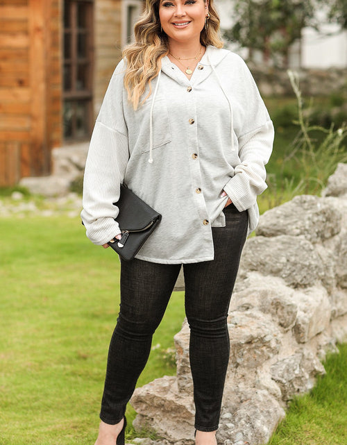 Load image into Gallery viewer, Plus Size Button Up Drawstring Long Sleeve Hoodie
