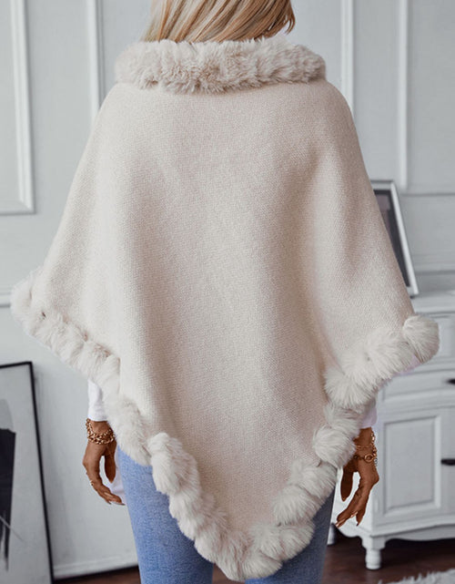 Load image into Gallery viewer, Fuzzy Trim Texture Three-Quarter Sleeve Poncho
