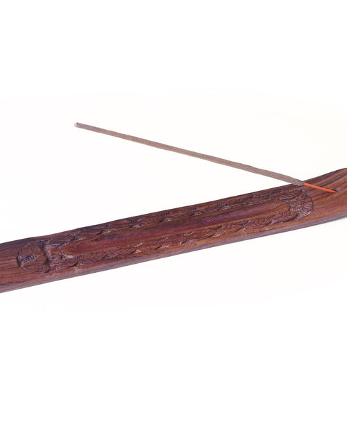 Load image into Gallery viewer, Wooden Flat Carved Leaves Incense Burner -10" by OMSutra
