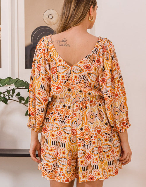 Load image into Gallery viewer, ODDI Full Size Printed Ruff Sleeve Romper with Pockets
