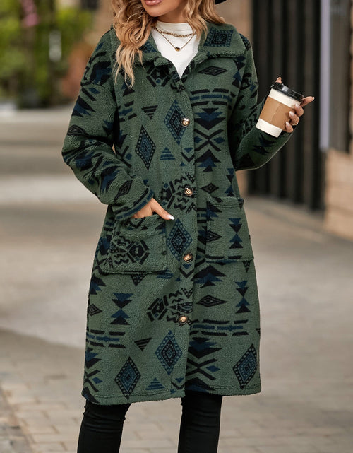 Load image into Gallery viewer, Geometric Pocketed Dropped Shoulder Coat
