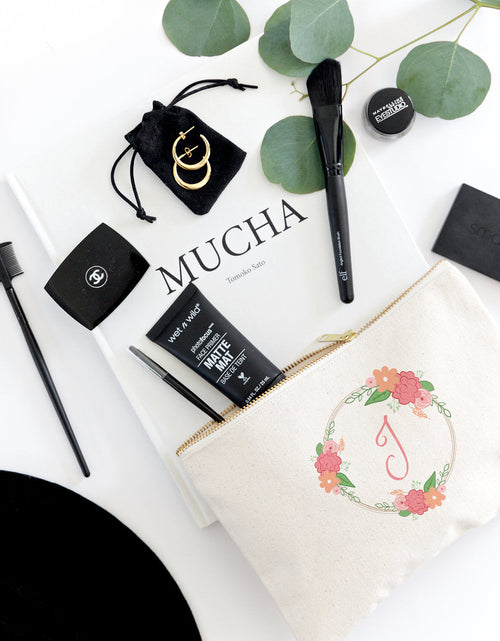 Load image into Gallery viewer, Personalized Color Monogram Floral Cosmetic Bag and Travel Make Up Pouch by The Cotton &amp; Canvas Co.

