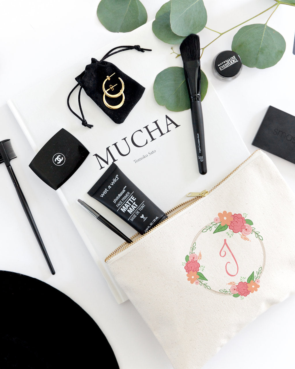 Personalized Color Monogram Floral Cosmetic Bag and Travel Make Up Pouch by The Cotton & Canvas Co.