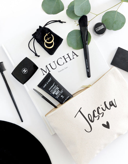 Load image into Gallery viewer, Personalized Name Heart Cosmetic Bag and Travel Make Up Pouch by The Cotton &amp; Canvas Co.
