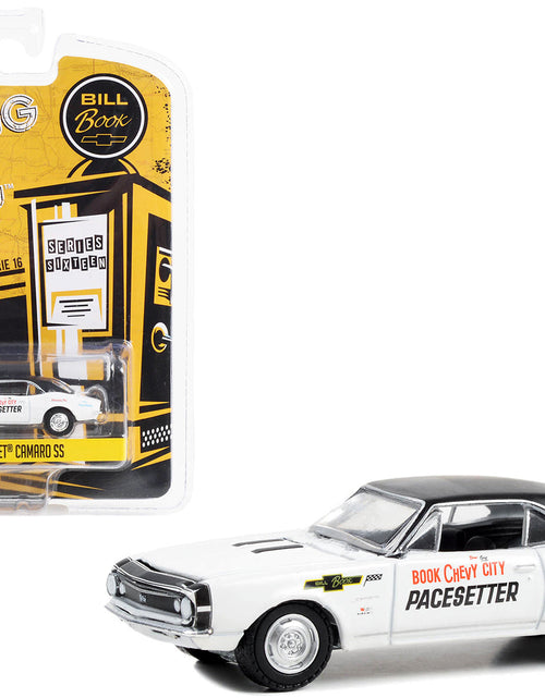 Load image into Gallery viewer, 1967 Chevrolet Camaro SS White with Black Top "Book City Chevy Pacesetter - Altoona Pennsylvania" "Running on Empty" Series 16 1/64 Diecast Model Car by Greenlight
