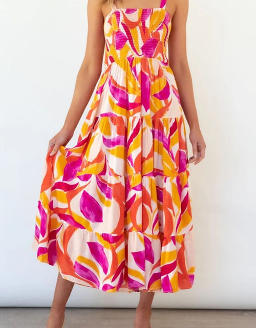 Load image into Gallery viewer, Printed Smocked Square Neck Tiered Sleeveless Dress
