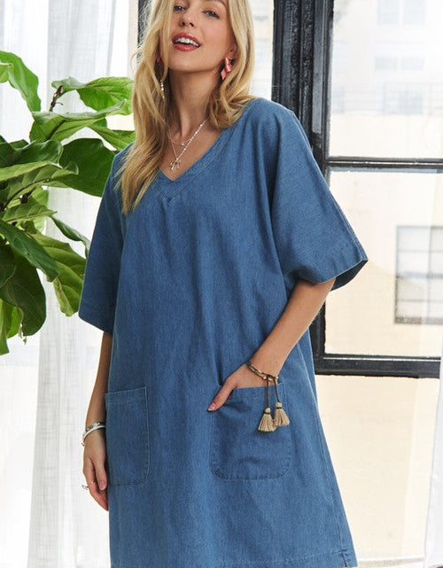 Load image into Gallery viewer, ADORA V-Neck Half Sleeve Mini Denim Dress
