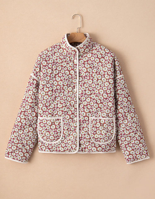 Load image into Gallery viewer, Floral Snap Down Mock Neck Coat
