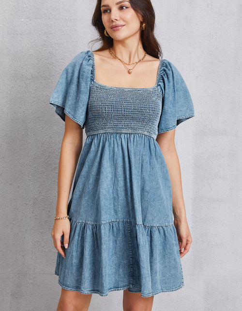 Load image into Gallery viewer, Smocked Square Neck Mini Denim Dress
