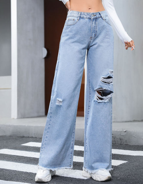 Load image into Gallery viewer, Distressed Raw Hem Wide Leg Jeans
