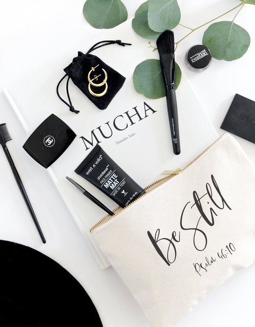 Load image into Gallery viewer, Be Still, Psalm 46:10 Cotton Canvas Cosmetic Bag by The Cotton &amp; Canvas Co.
