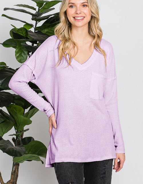 Load image into Gallery viewer, Reborn J Waffle Knit V-Neck Long Sleeve T-Shirt
