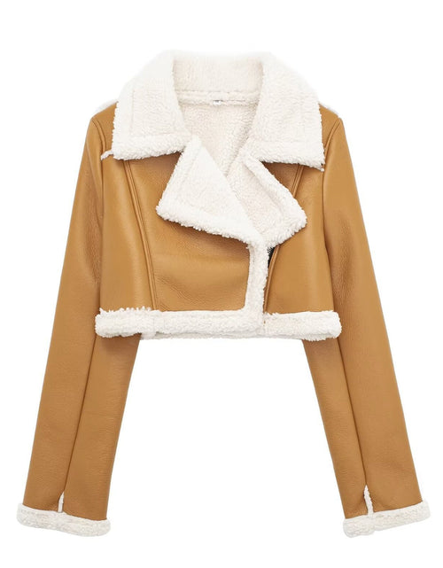 Load image into Gallery viewer, Collared Neck Long Sleeve Plush Cropped Jacket
