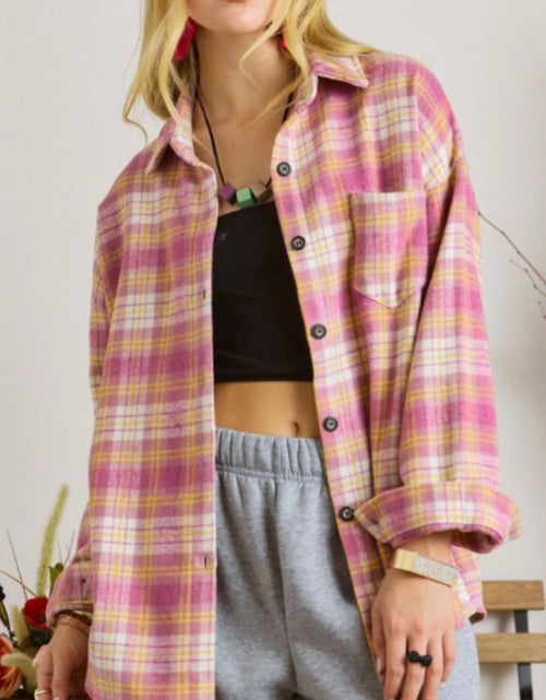 Load image into Gallery viewer, Plaid Collared Neck Button Up Shacket
