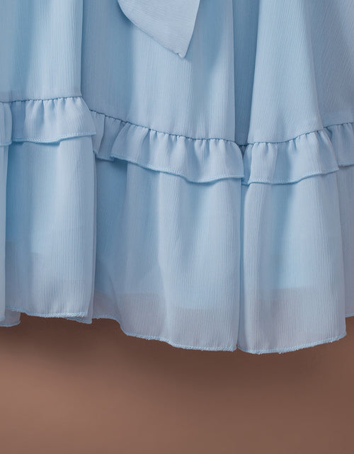 Load image into Gallery viewer, Tied Plunge Smocked Waist Flounce Sleeve Dress
