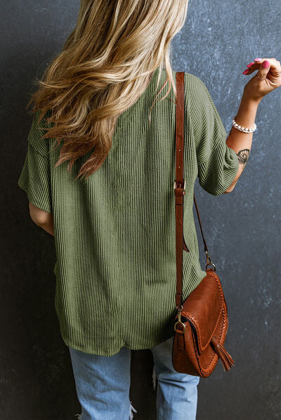 Load image into Gallery viewer, Textured V-Neck Dropped Shoulder T-Shirt

