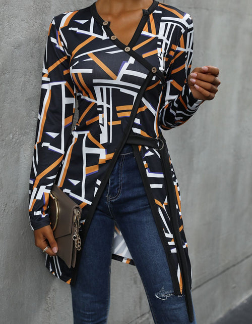 Load image into Gallery viewer, Perfee Geometric Surplice Long Sleeve T-Shirt

