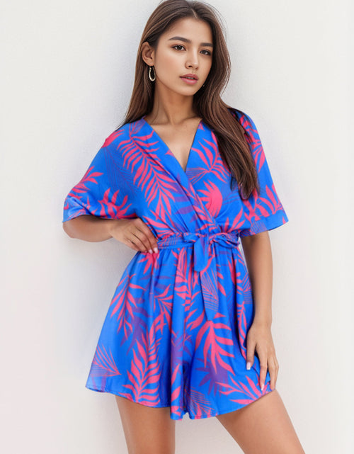 Load image into Gallery viewer, Printed Surplice Half Sleeve Romper
