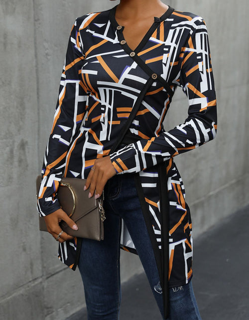 Load image into Gallery viewer, Perfee Geometric Surplice Long Sleeve T-Shirt
