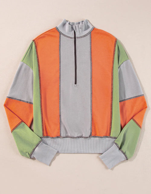 Load image into Gallery viewer, Full Size Exposed Seam Color Block Long Sleeve Sweatshirt
