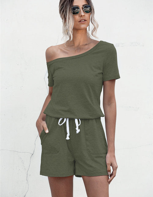 Load image into Gallery viewer, One Shoulder Tie Waist Romper

