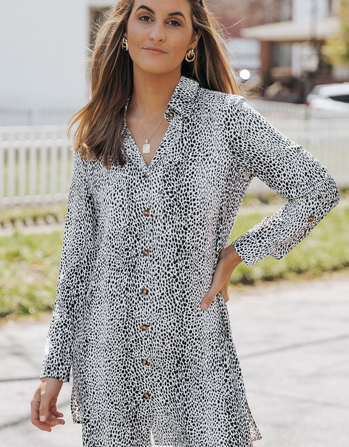 Load image into Gallery viewer, Printed Collared Neck Slit Mini Dress
