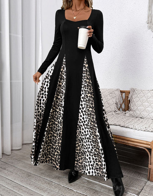 Load image into Gallery viewer, Perfee Leopard Square Neck Long Sleeve Maxi Dress
