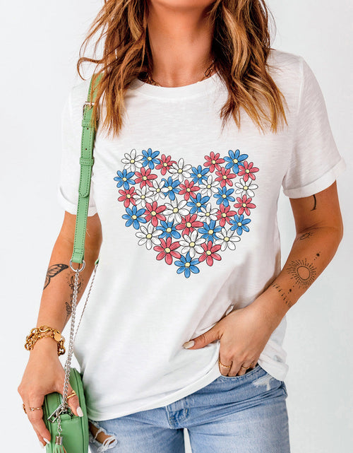 Load image into Gallery viewer, Flower Graphic Round Neck Short Sleeve T-Shirt
