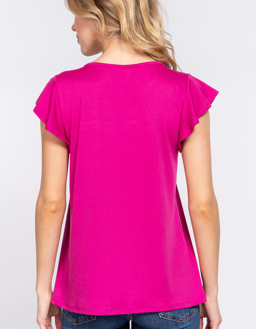 Load image into Gallery viewer, ACTIVE BASIC Ruffle Short Sleeve Lace Detail Knit Top
