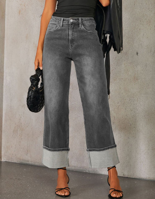 Load image into Gallery viewer, High Waisted Straight Leg Rolled Jeans
