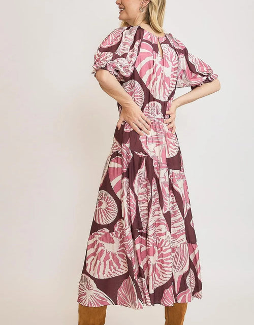 Load image into Gallery viewer, Umgee Full Size Printed Notched Puff Sleeve Midi Dress Plus Size
