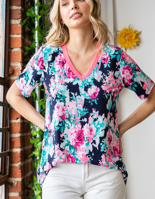 Load image into Gallery viewer, Heimish Full Size Floral V-Neck Short Sleeve T-Shirt
