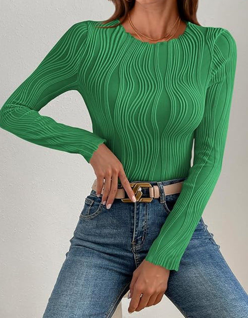 Load image into Gallery viewer, Textured Round Neck Long Sleeve Top
