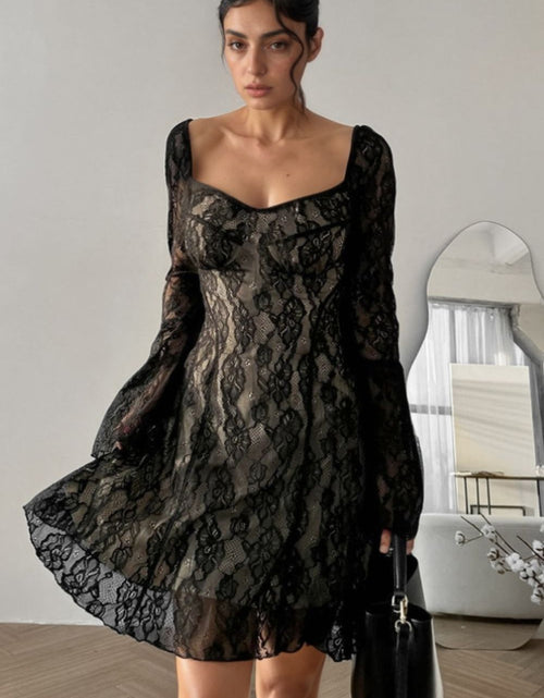 Load image into Gallery viewer, Lace Sweetheart Neck Flare Sleeve Mini Dress
