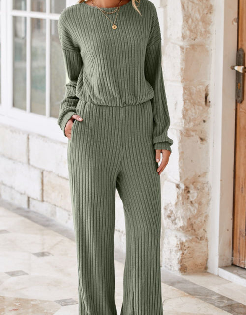 Load image into Gallery viewer, Round Neck Long Sleeve Jumpsuit
