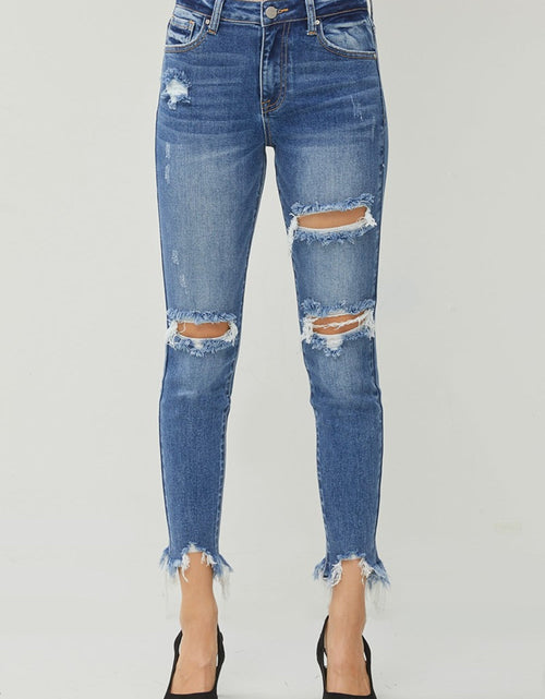 Load image into Gallery viewer, RISEN Distressed Frayed Hem Slim Jeans
