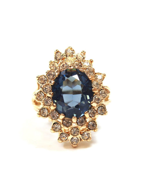 Load image into Gallery viewer, Vintage Women's Austrian Crystal Cocktail Ring 18k Gold Electroplated Birthstone Ring for Women by PVD Vintage Jewelry
