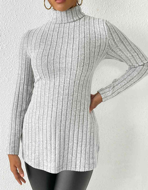 Load image into Gallery viewer, Ribbed Turtleneck Long Sleeve Slit T-Shirt
