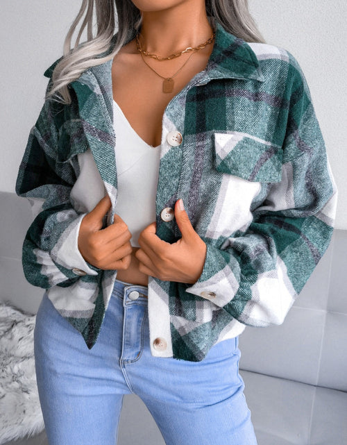 Load image into Gallery viewer, Plaid Collared Neck Long Sleeve Jacket
