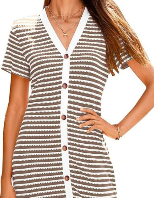 Load image into Gallery viewer, Contrast Striped V-Neck Short Sleeve Midi Dress
